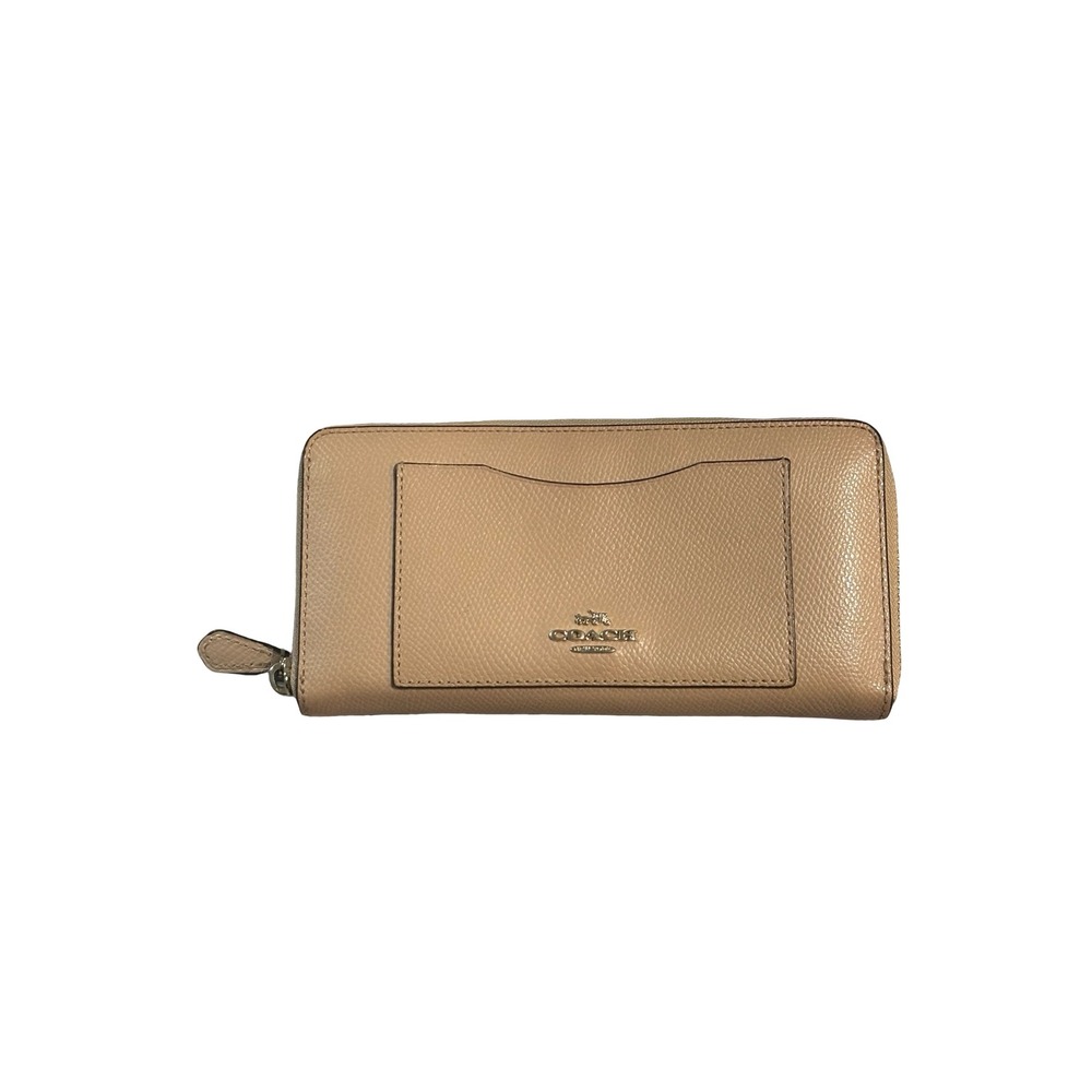 Coach Accordion Zip Wallet Crossgrain Leather Beige Tan OS
